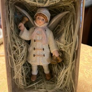 NIB Costco Victorian Child Angel With bells Christmas Ornament 6" Porcelain
